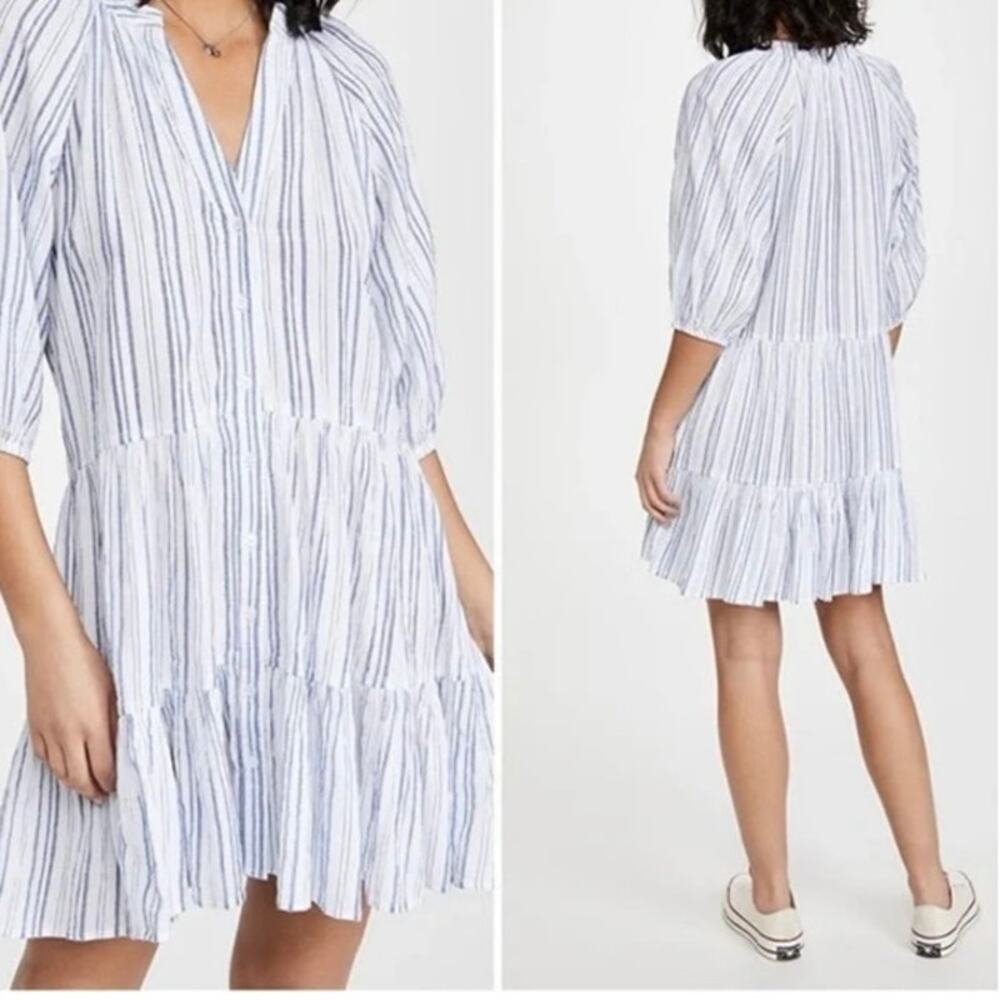 Apiece Apart 100% Cotton Blue White Striped Mini Dress Size XS